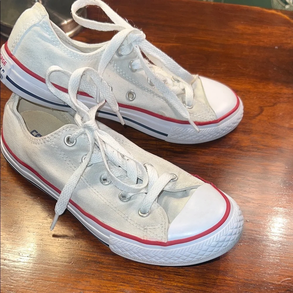 Converse Kids White Canvas Low-Top Sneakers with Red Accent